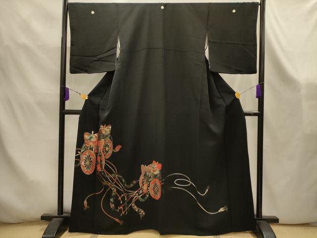 平和屋着物■豪華黒留袖　寿光織　御所車花鳥文　金銀糸　正絹　逸品　AABK5907sx