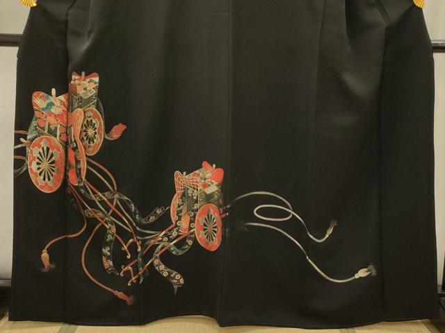 平和屋着物■豪華黒留袖　寿光織　御所車花鳥文　金銀糸　正絹　逸品　AABK5907sx