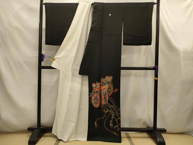 平和屋着物■豪華黒留袖　寿光織　御所車花鳥文　金銀糸　正絹　逸品　AABK5907sx