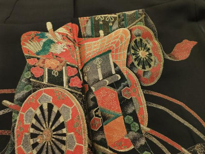 平和屋着物■豪華黒留袖　寿光織　御所車花鳥文　金銀糸　正絹　逸品　AABK5907sx