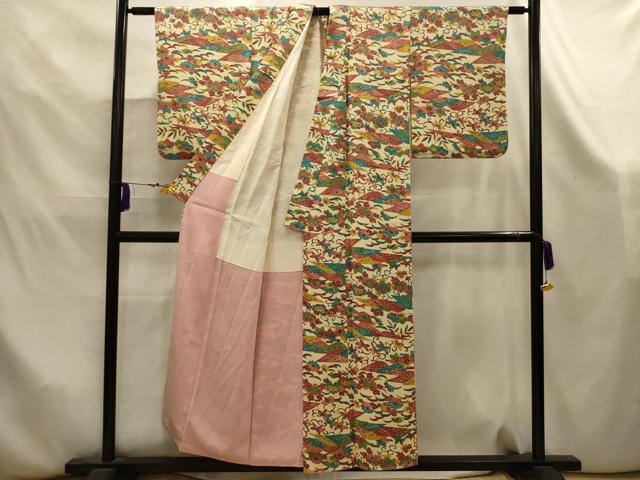 平和屋着物■上質な小紋　型染め　花唐草文　正絹　逸品　AABK5908sx