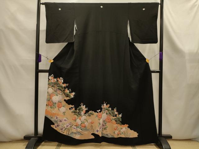 平和屋着物■豪華黒留袖　花鳥文　金彩　正絹　逸品　AABK5909sx