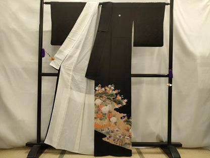 平和屋着物■豪華黒留袖　花鳥文　金彩　正絹　逸品　AABK5909sx