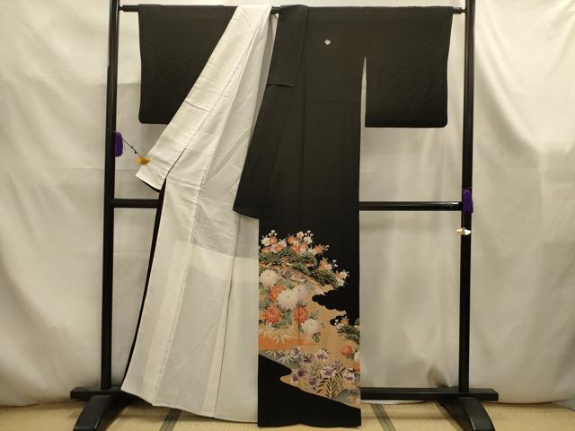 平和屋着物■豪華黒留袖　花鳥文　金彩　正絹　逸品　AABK5909sx