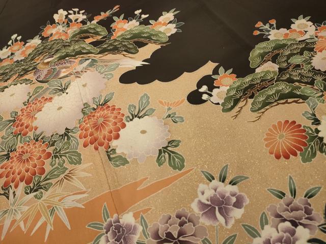 平和屋着物■豪華黒留袖　花鳥文　金彩　正絹　逸品　AABK5909sx