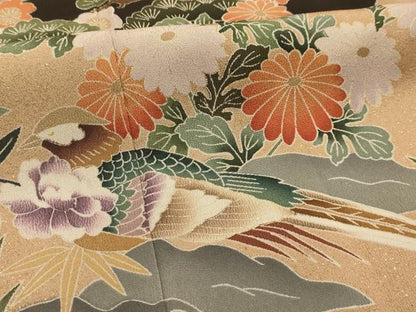 平和屋着物■豪華黒留袖　花鳥文　金彩　正絹　逸品　AABK5909sx