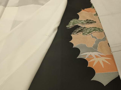 平和屋着物■豪華黒留袖　花鳥文　金彩　正絹　逸品　AABK5909sx