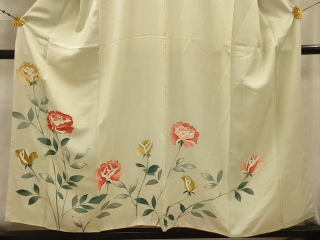 平和屋着物■訪問着　手描き　草花文　正絹　逸品　AABK5912sx