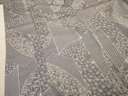 平和屋着物■上質な小紋　松竹梅扇面花文　正絹　逸品　AABK5918sx