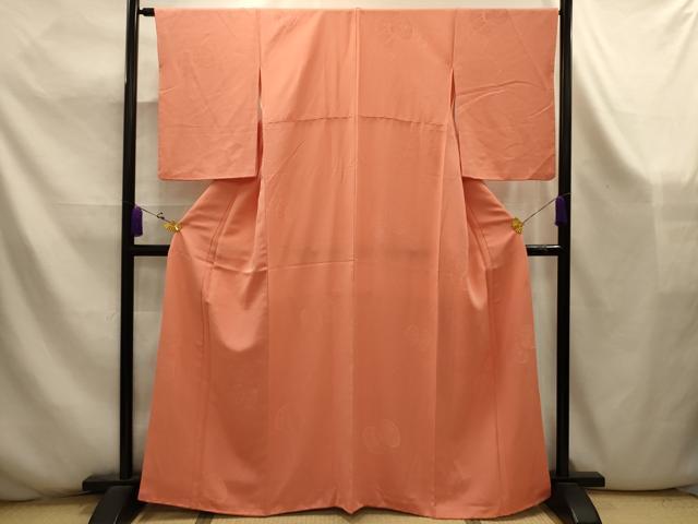 平和屋着物■上質な色無地　花鼓地紋　纁色　正絹　逸品　AABK5919sx