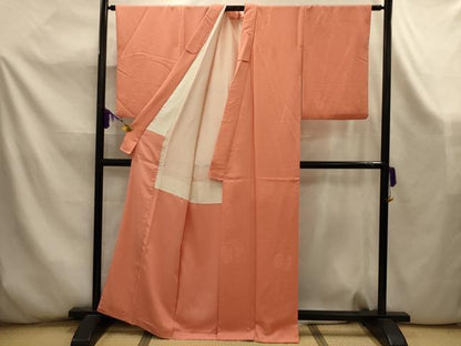 平和屋着物■上質な色無地　花鼓地紋　纁色　正絹　逸品　AABK5919sx