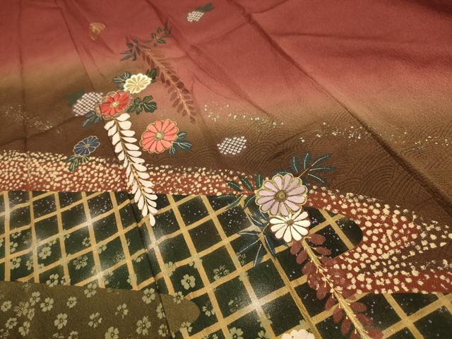 平和屋着物■訪問着　刺繍　流水枝垂れ花文　暈し染め　金銀彩　金糸　正絹　逸品　AABK5934sx