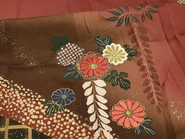 平和屋着物■訪問着　刺繍　流水枝垂れ花文　暈し染め　金銀彩　金糸　正絹　逸品　AABK5934sx