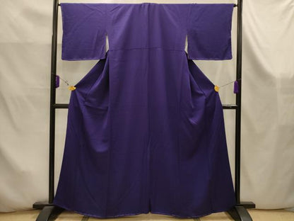 平和屋着物■上質な色無地　幾何学地紋　深紫色　正絹　逸品　AABK5937sx