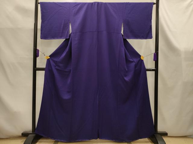 平和屋着物■上質な色無地　幾何学地紋　深紫色　正絹　逸品　AABK5937sx