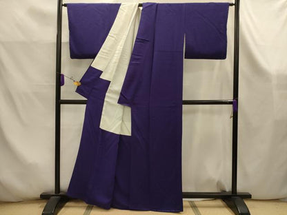 平和屋着物■上質な色無地　幾何学地紋　深紫色　正絹　逸品　AABK5937sx