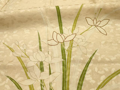 平和屋着物■訪問着　駒刺繍　草花文　金彩　正絹　逸品　AABK5939sx