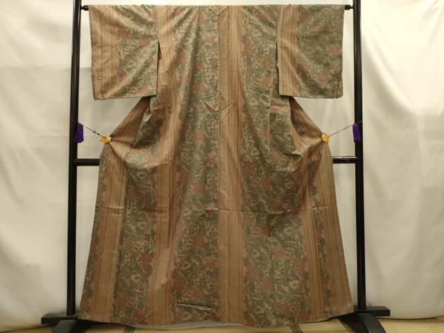 平和屋着物■上質な紬　草花間道　正絹　逸品　AABK5943sx