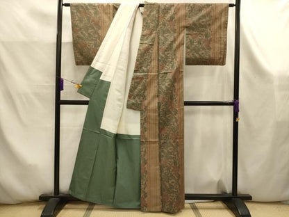 平和屋着物■上質な紬　草花間道　正絹　逸品　AABK5943sx