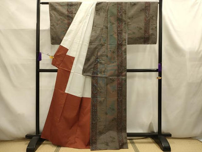 平和屋着物■本場大島紬　草花間道　正絹　逸品　AABK5945sx