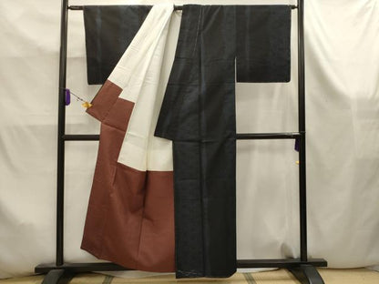 平和屋着物■結城紬　100亀甲　麻の葉よろけ間道　正絹　逸品　AABK5948sx