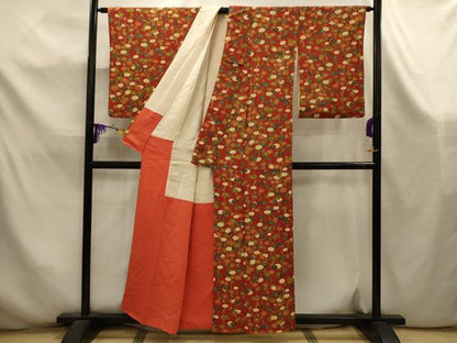 平和屋着物■上質な小紋　枝垂れ花文　鬼しぼ縮緬　正絹　逸品　AABK5952sx