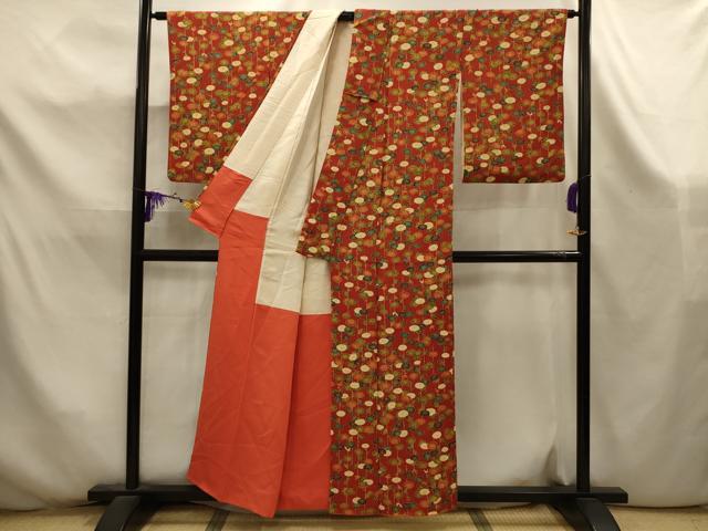 平和屋着物■上質な小紋　枝垂れ花文　鬼しぼ縮緬　正絹　逸品　AABK5952sx