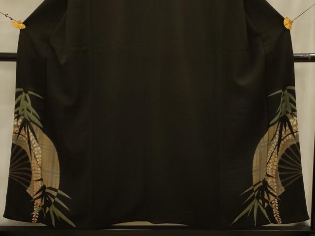 平和屋着物■豪華黒留袖　扇面草花文　両褄　正絹　逸品　AABK5962sx