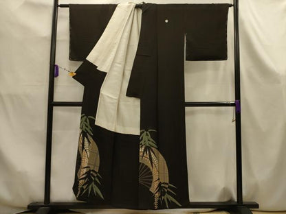 平和屋着物■豪華黒留袖　扇面草花文　両褄　正絹　逸品　AABK5962sx