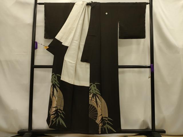 平和屋着物■豪華黒留袖　扇面草花文　両褄　正絹　逸品　AABK5962sx