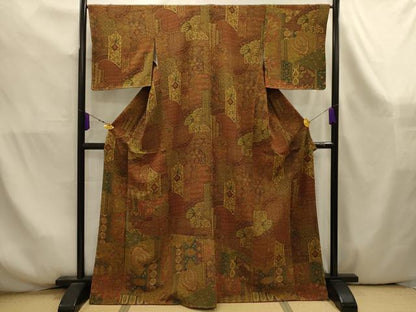 平和屋着物■上質な小紋　鳳凰更紗花文　鬼しぼ縮緬　正絹　逸品　AABK5969sx