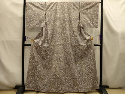 平和屋着物■上質な紬　色紙風景花文　正絹　逸品　AABK5970sx
