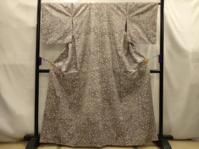 平和屋着物■上質な紬　色紙風景花文　正絹　逸品　AABK5970sx