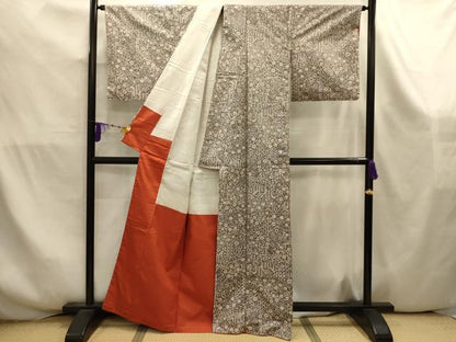 平和屋着物■上質な紬　色紙風景花文　正絹　逸品　AABK5970sx