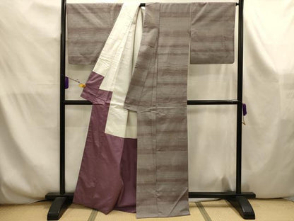 平和屋着物■上質な紬　横段文　眼鏡織　正絹　逸品　AABK5971sx
