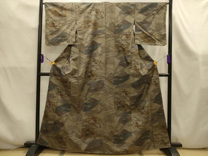 平和屋着物■上質な紬　松竹梅地紙重ね吉祥文　正絹　逸品　AABK5972sx