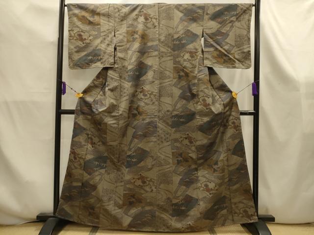 平和屋着物■上質な紬　松竹梅地紙重ね吉祥文　正絹　逸品　AABK5972sx