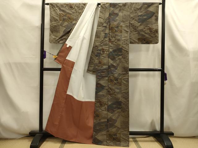 平和屋着物■上質な紬　松竹梅地紙重ね吉祥文　正絹　逸品　AABK5972sx