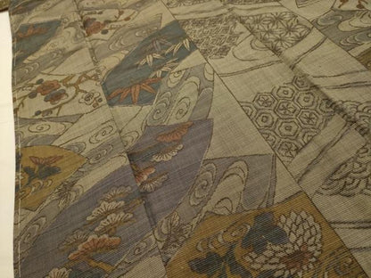 平和屋着物■上質な紬　松竹梅地紙重ね吉祥文　正絹　逸品　AABK5972sx