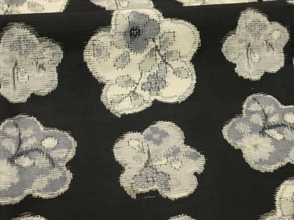 平和屋着物■上質な紬　草花文　黒地　正絹　逸品　AABK5986sx