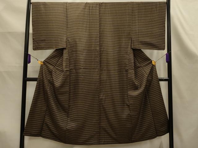 平和屋着物■男性　紬　横段文　正絹　逸品　AABK5992sx