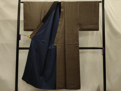 平和屋着物■男性　紬　横段文　正絹　逸品　AABK5992sx