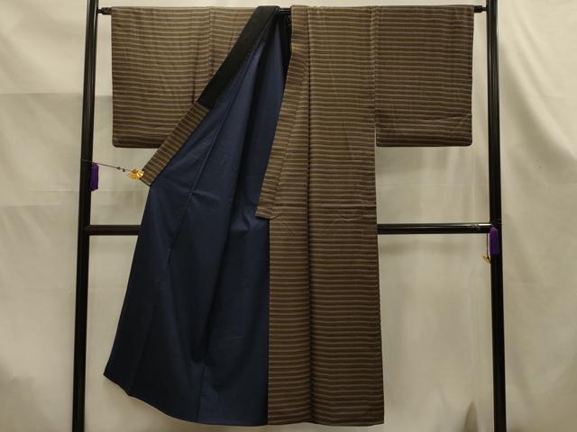 平和屋着物■男性　紬　横段文　正絹　逸品　AABK5992sx