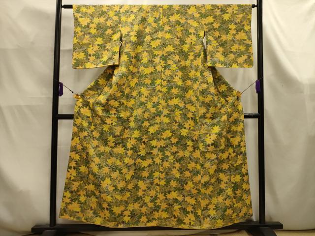 平和屋着物■上質な小紋　手描き　枝葉文　正絹　逸品　AABK5993sx