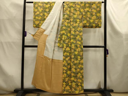 平和屋着物■上質な小紋　手描き　枝葉文　正絹　逸品　AABK5993sx
