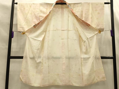 平和屋着物■長襦袢　無双仕立て　舞桜文　半衿刺繍　正絹　逸品　AABK5994sx