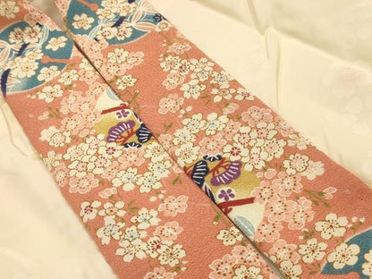 平和屋着物■長襦袢　無双仕立て　舞桜文　半衿刺繍　正絹　逸品　AABK5994sx