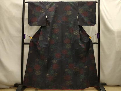 平和屋着物■上質な紬　草花文　正絹　逸品　AABK5998sx
