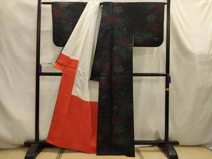 平和屋着物■上質な紬　草花文　正絹　逸品　AABK5998sx