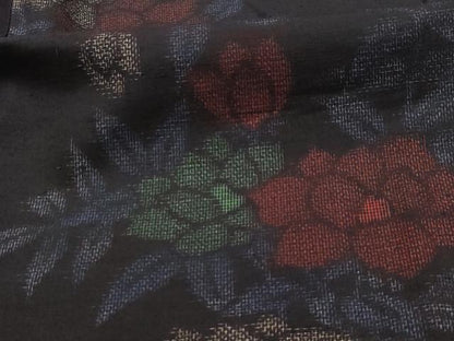 平和屋着物■上質な紬　草花文　正絹　逸品　AABK5998sx